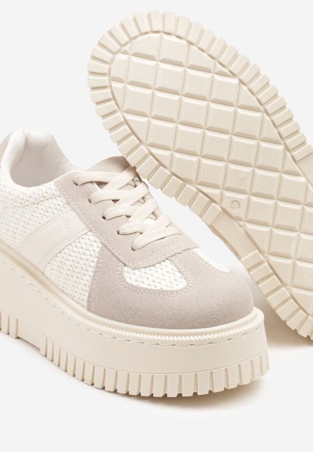 Beżowe Sneakersy w Stylu Tenisówek z Perforacją na Grubej Podeszwie Relinoria