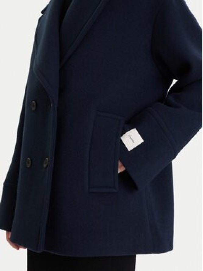 Calvin Klein Płaszcz wełniany LV044D549G Granatowy Relaxed Fit
