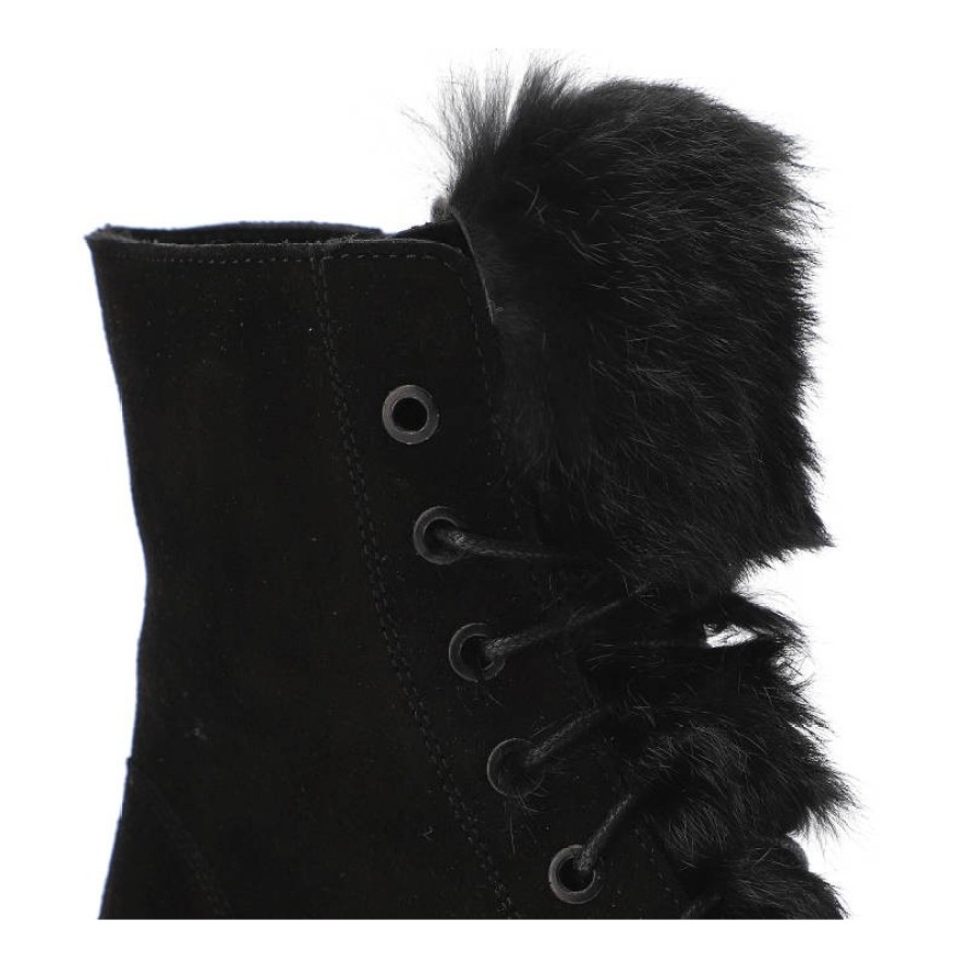 Czarne Botki Pollonus Skórzane Ocieplane Buty Damskie