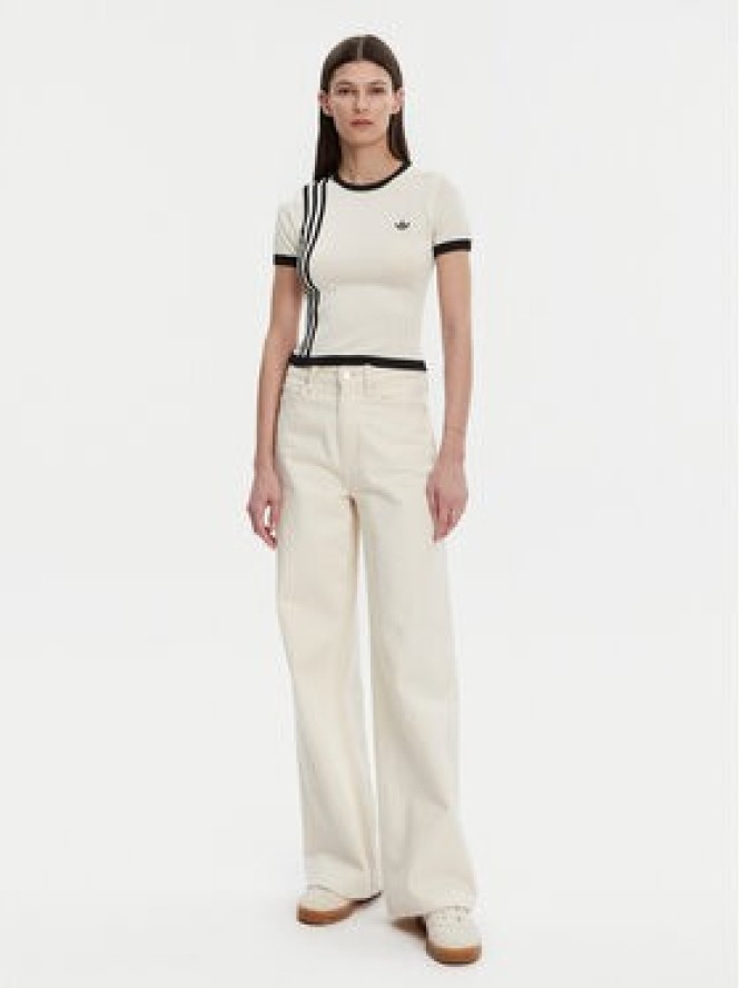 adidas T-Shirt Knitted 3-Stripes JJ0961 Beżowy Slim Fit