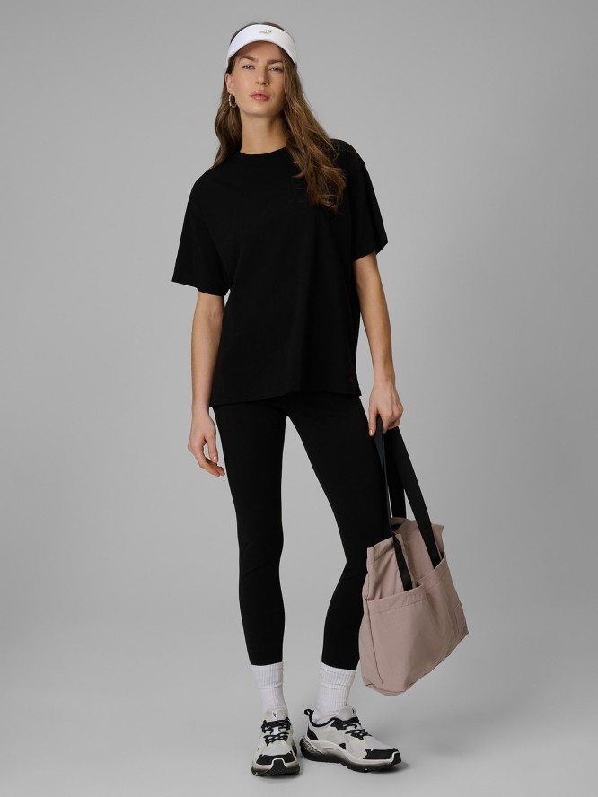 4F T-shirt loose gładki damski - czarny XS