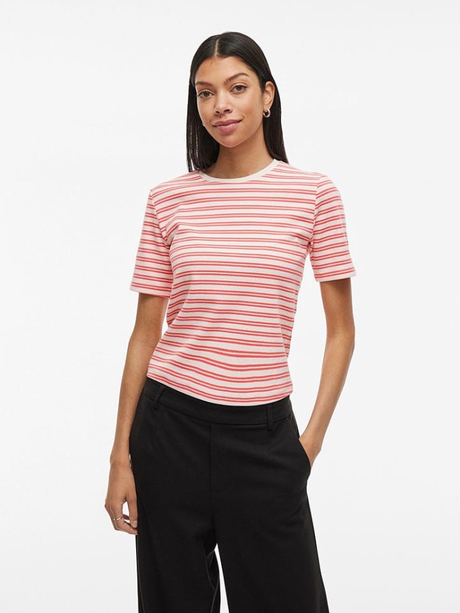 Vila Koszulka "Ola" w kolorze biało-czerwonym rozmiar: XL