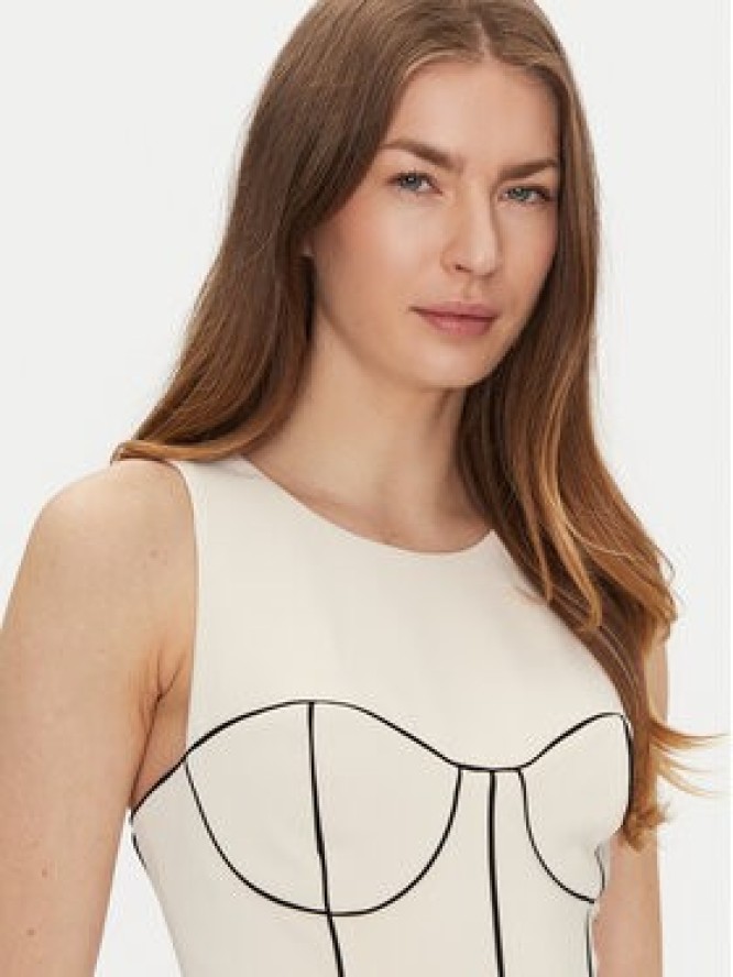 Elisabetta Franchi Sukienka koktajlowa AB-724-51E2-V440 Écru Slim Fit