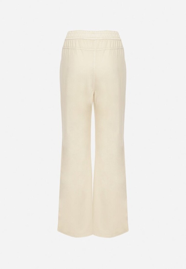Beżowe Spodnie z Wiskozą o Szerokim Kroju z Wysokim Stanem Lintenera