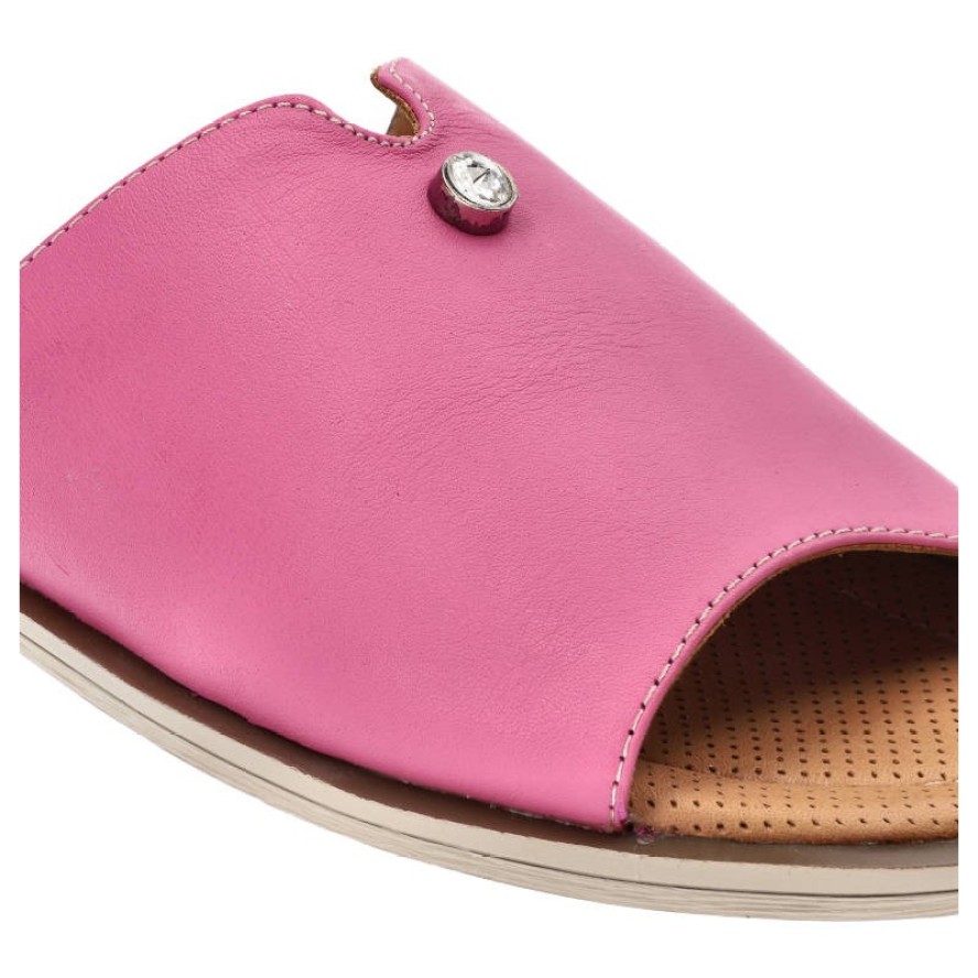 Różowe Klapki Venezia Skórzane Buty Damskie