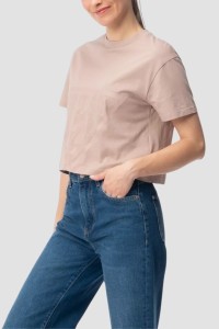 GUESS Różowy bawełniany t-shirt damski Adele Crop, Rozmiar XL