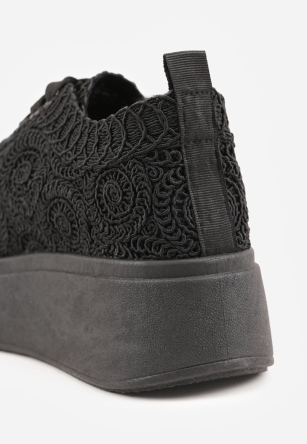 Czarne Sneakersy z Plecionki na Grubej Podeszwie w Stylu Boho Dacara