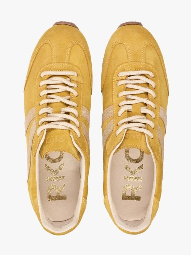 Żółte sneakersy ze skóry welurowej