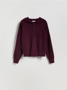 Rozpinany sweter z kapturem - ciemnofioletowy