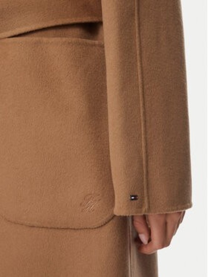 Tommy Hilfiger Płaszcz wełniany Belted WW0WW51105 Brązowy ciemny Regular Fit
