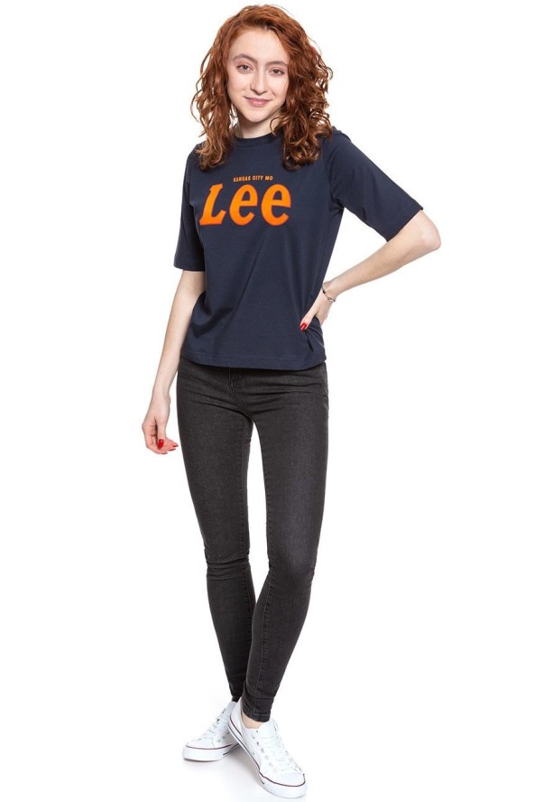 LEE T SHIRT DAMSKI TEE MIDNIGHT NAVY L43RAIMA 112109732