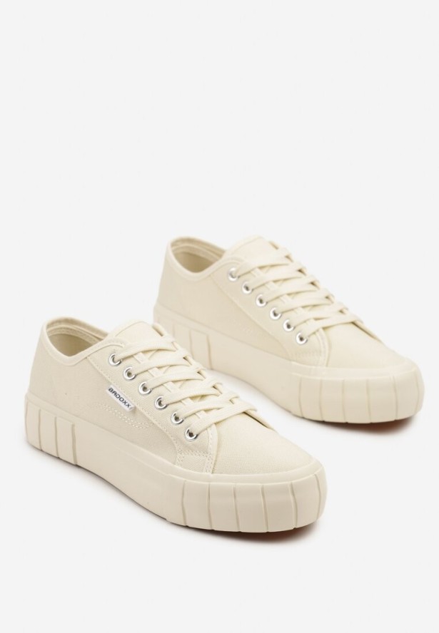 Beżowe Trampki na Grubej Podeszwie z Tłoczeniem Maitiana