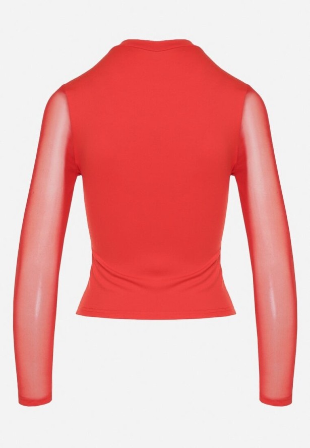 Czerwona Bluzka z Golfem Vices Ozdobiona Transparentnymi Wstawkami Hatalie