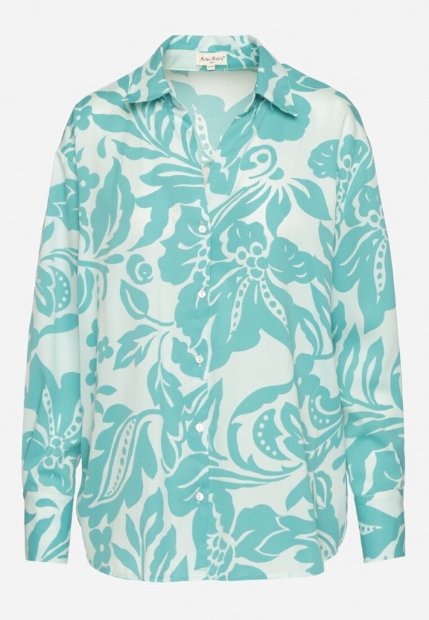 Niebieska Koszula o Luźnym Fasonie w Kwiatowy Wzór Edala