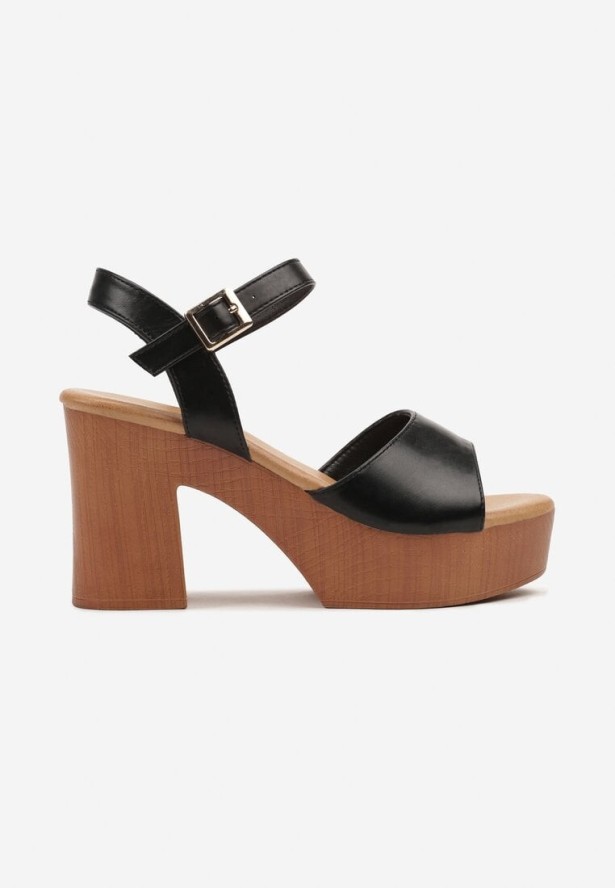 Czarne Basicowe Sandały na Słupku i Platformie Talirenti