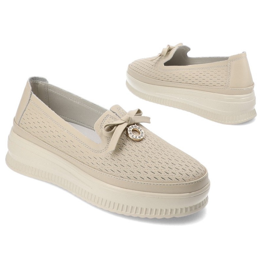 Beżowe Półbuty Damskie Venezia Stylowe Obuwie Damskie