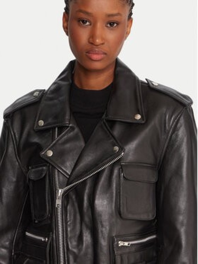 NEW ROCK Kurtka skórzana W-NRLMJ078-S1 Czarny Regular Fit