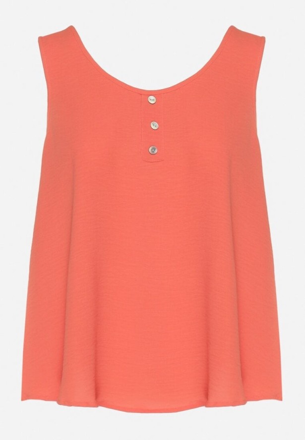 Pomarańczowy Top na Szerokich Ramiączkach Zdobiony Guzikami Jenadorea