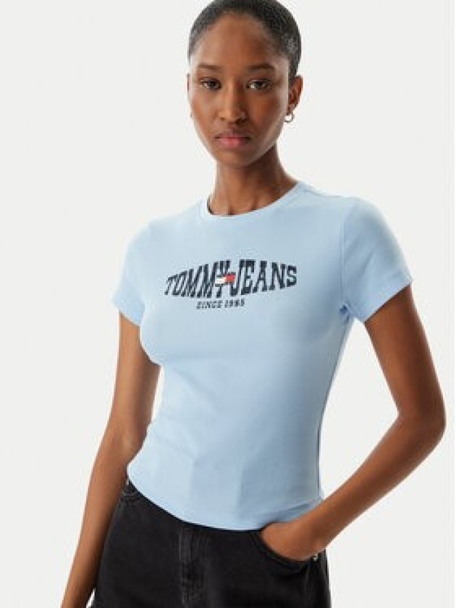 Tommy Jeans T-Shirt Wavy Flag DW0DW22272 Niebieski jasny Slim Fit