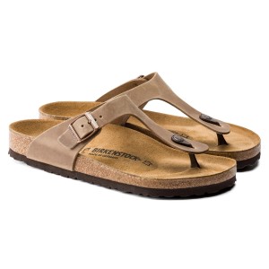 Damskie japonki Birkenstock Gizeh Oiled Leather brązowe wąskie 943813