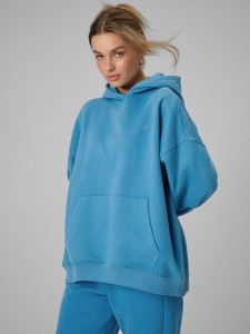 4F Bluza dresowa loose z kapturem damska - niebieska L
