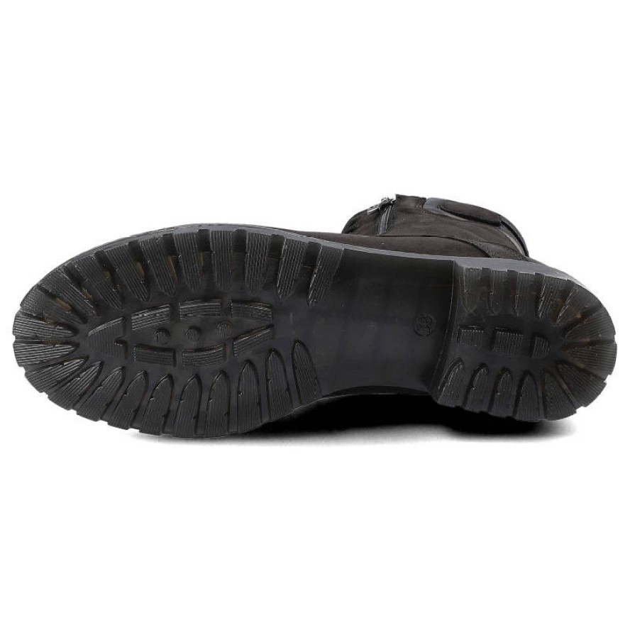 Botki damskie Simen, na płaskim obcasie z ozdobnym suwakiem z boku cholewki, czarne, 08237-S04