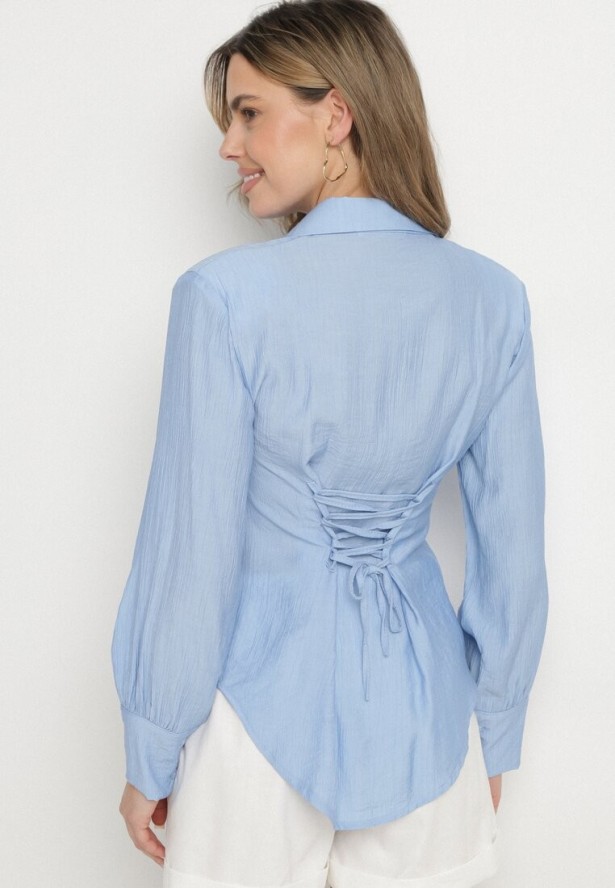 Niebieska Koszula z Usztywnionymi Ramionami Ozdobiona Sznurkiem Meroriela
