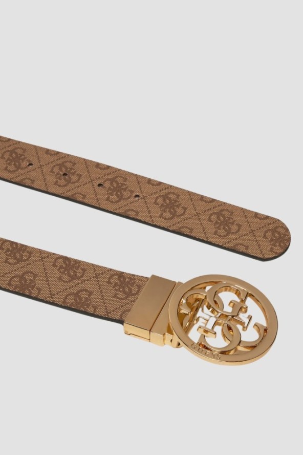 GUESS Brązowy dwustronny damski pasek w monogram Noelle REV H35, Rozmiar XS