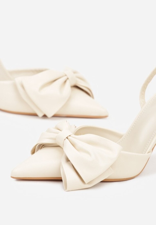 Beżowe Sandały na Szpilce Typu Slingback z Kokardą Liorafera