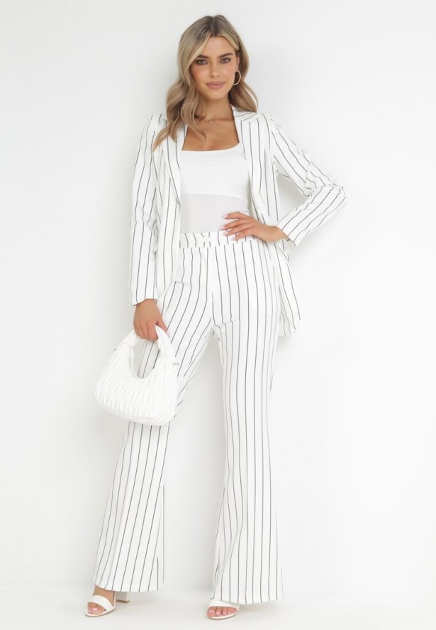 Białe Spodnie Dzwony w Paski Hippiala