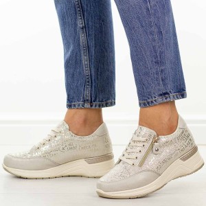Złote skórzane sneakersy damskie S.Barski 7081