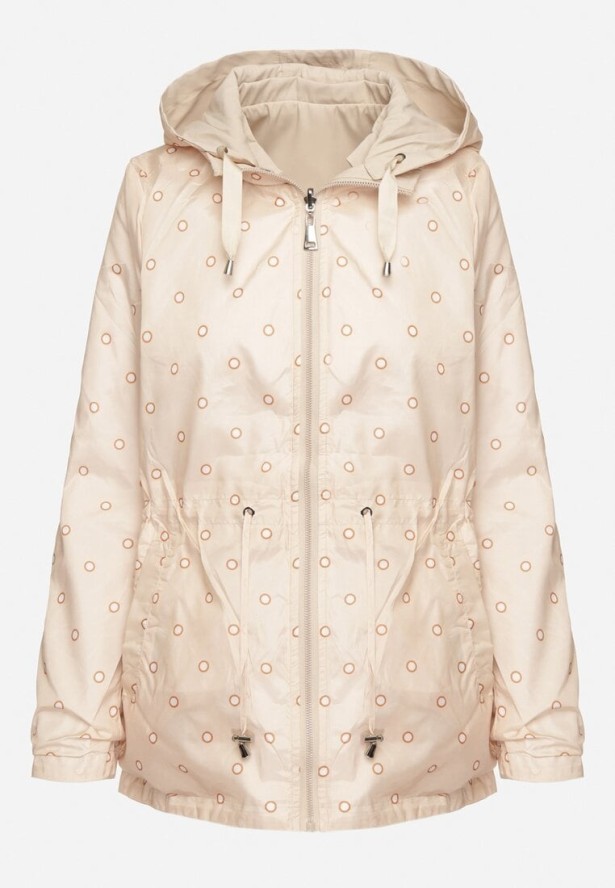 Jasnobeżowa Kurtka Parka Dwustronna ze Ściągaczem w Talii i Kapturem Tillisaya