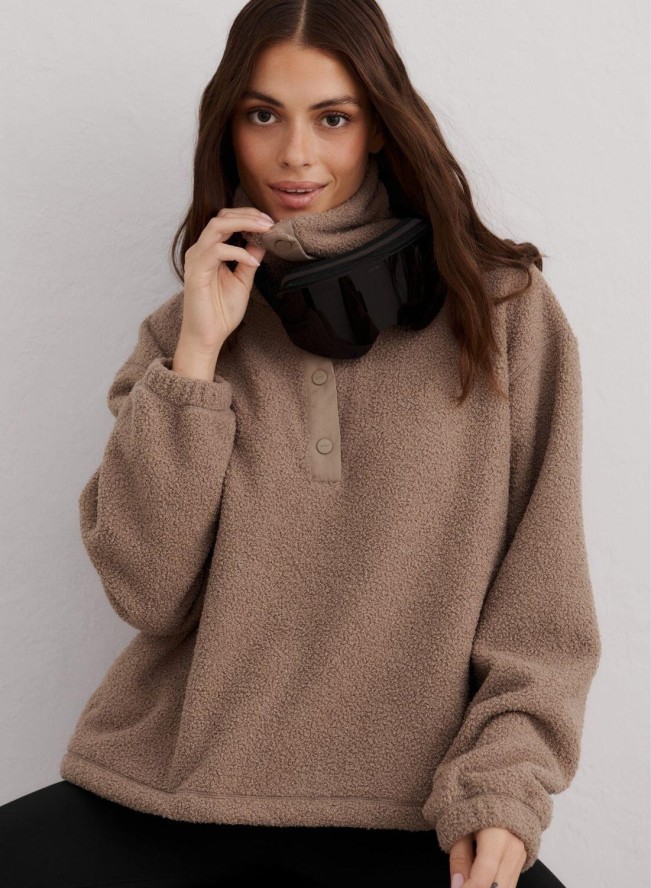 Damska bluza oddychająca z futerkową podszewką Polar Fleece Long Sleeve brązowa