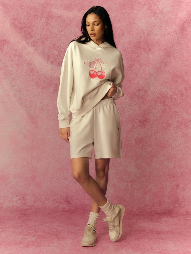 4F Bluza dresowa oversize z kapturem damska - biała M