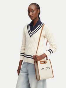 Lacoste Torebka Small Heritage Canvas Tote NF5232TD Kremowy