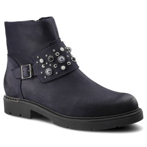 Botki damskie Carinii, płaskie ze skóry naturalnej, granatowe, B4483_-M07-000-POL-D06