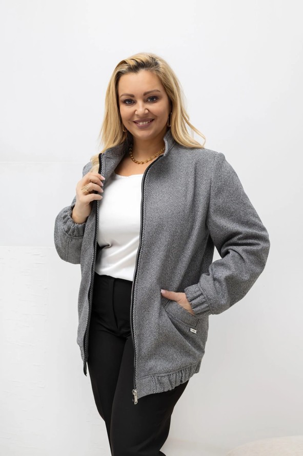 Kurtka bomberka Balance we wzór w jodełkę, z kieszeniami i ściągaczami PLUS SIZE XXL OVERSIZE WIOSNA
