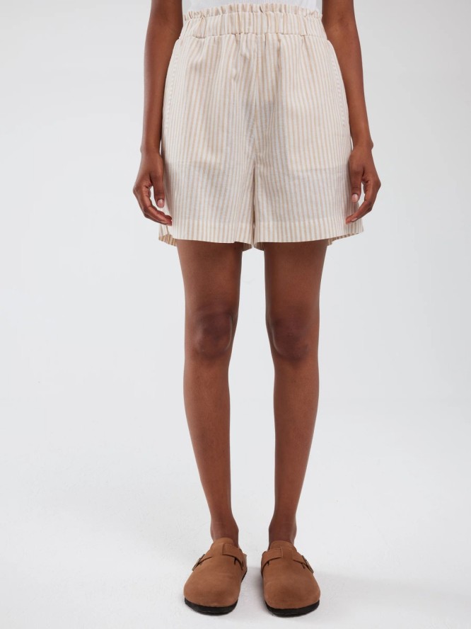 Szorty damskie lniane w prążek beżowe Endasi 805