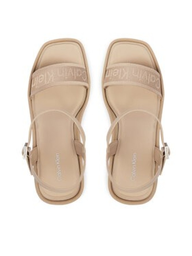 Calvin Klein Sandały Wedge 70 Sndl Webbing Lth HW0HW02882 Beżowy