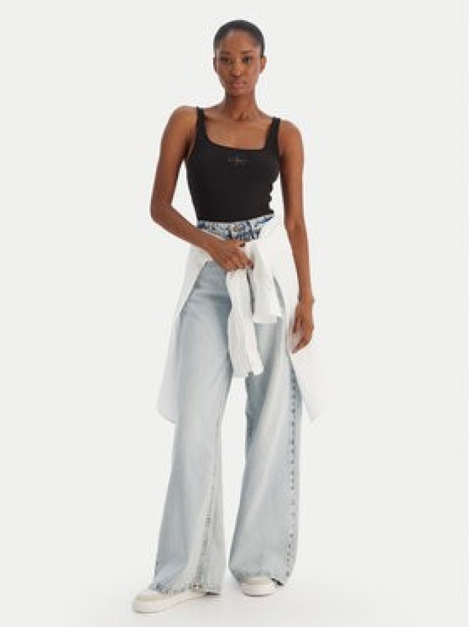 Calvin Klein Jeans Top Monologo Scoop Nk Rib LV047A804G Czarny Slim Fit