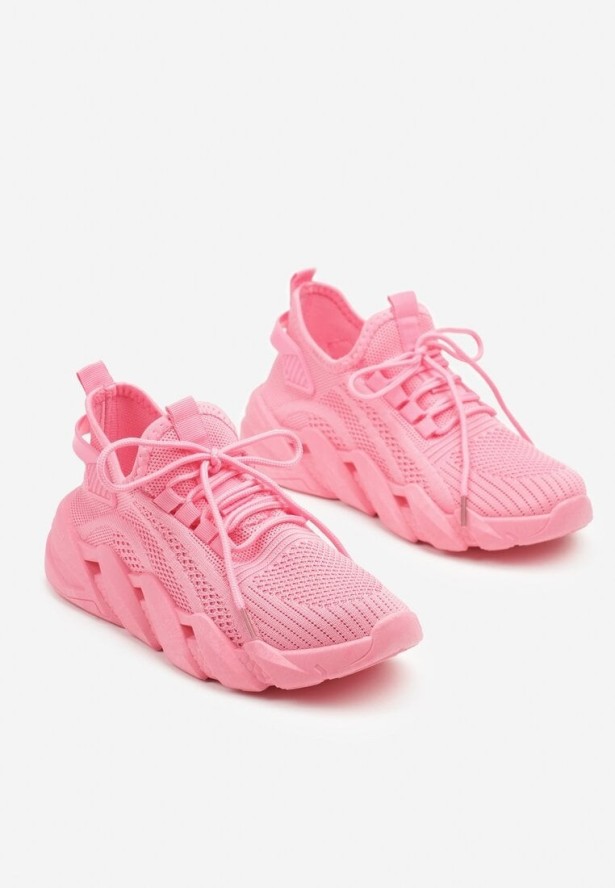 Różowe Sneakersy na Grubej Podeszwie z Tłoczeniem Tatinora