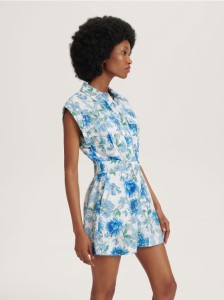 Wzorzysty kombinezon z lnem - niebieski