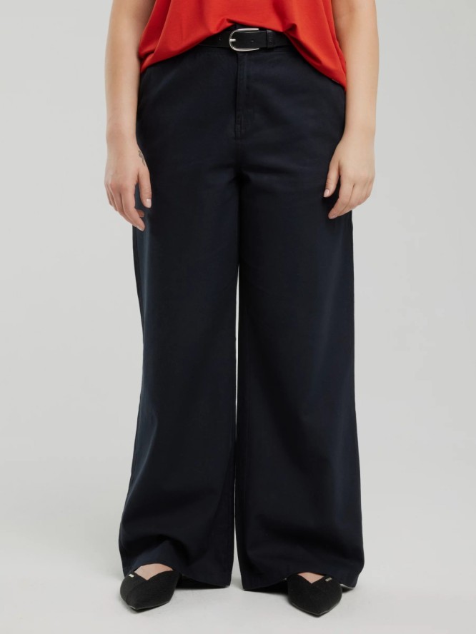 Spodnie damskie z szeroką nogawką z dodatkiem lnu czarne Malu 907
