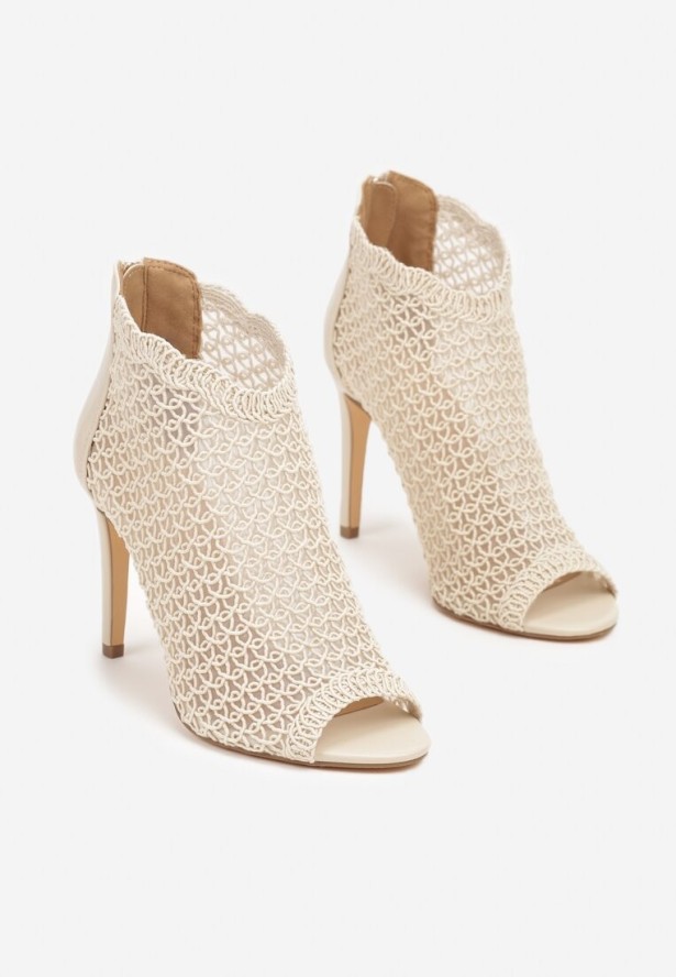 Beżowe Eleganckie Ażurowe Sandały Vices na Szpilce Nelithin