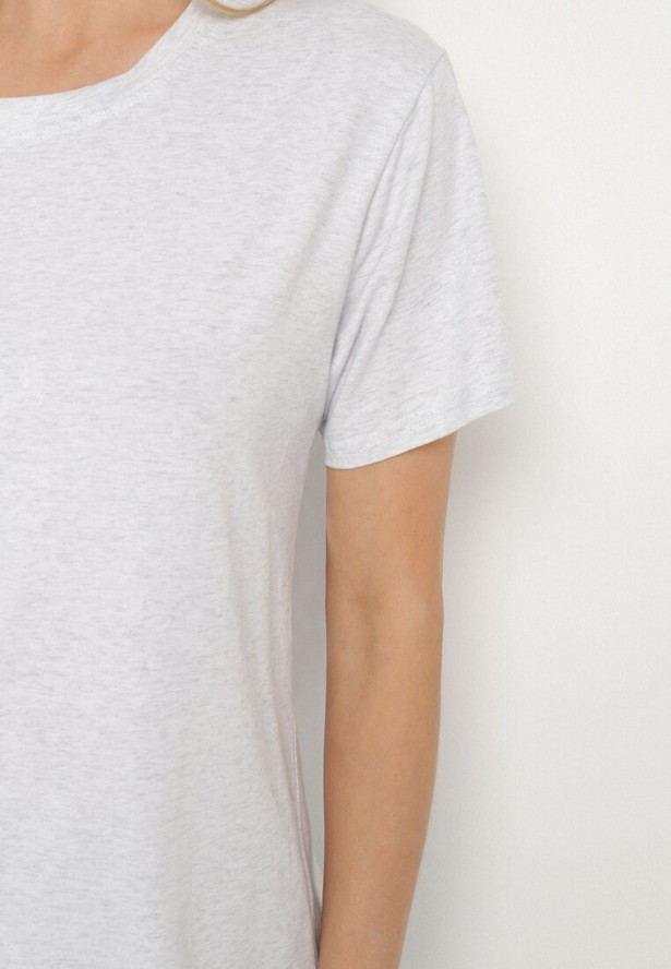 Jasnoszary Gładki T-shirt z Bawełny o Klasycznym Kroju Natime
