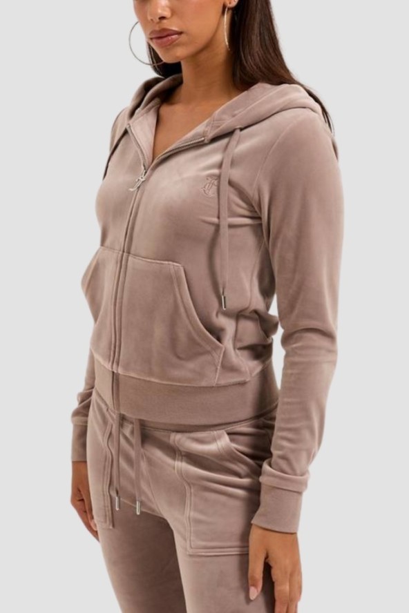 JUICY COUTURE Ciemno-beżowa bluza damska Robertson Hoodie, Rozmiar L