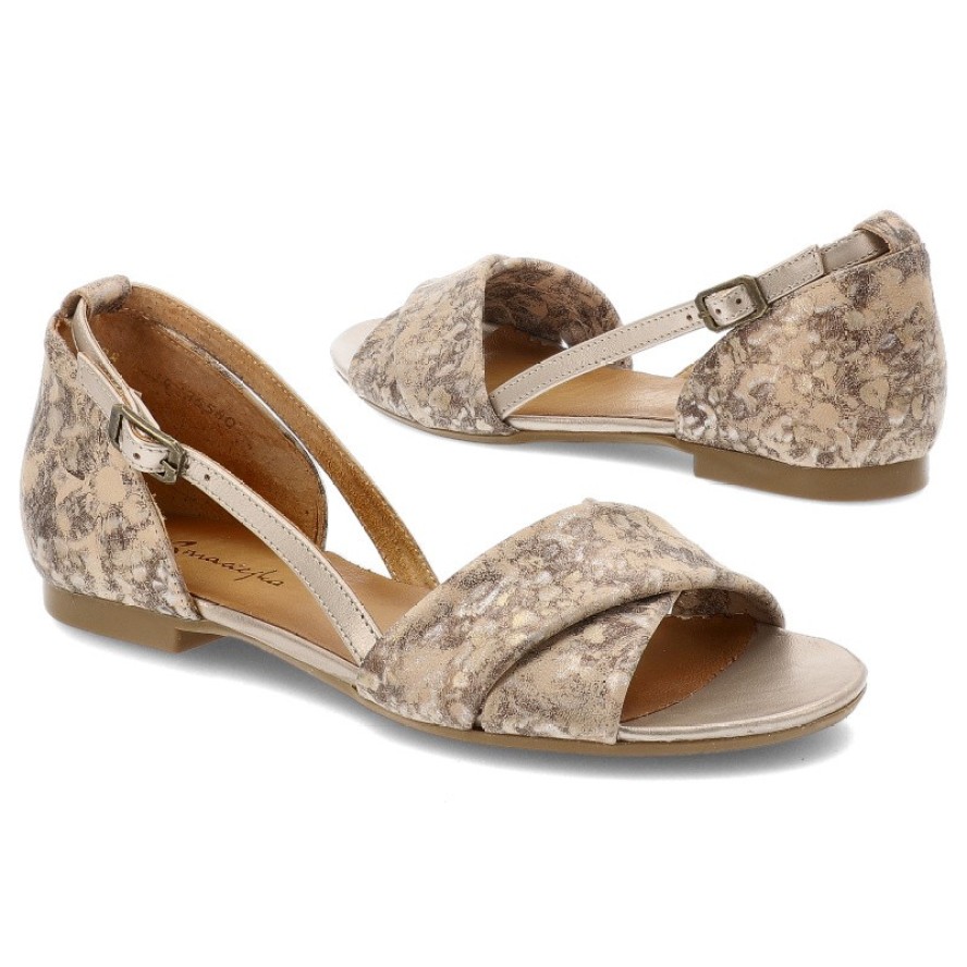 Złote Sandały Maciejka Eleganckie Wzorzyste Obuwie Damskie