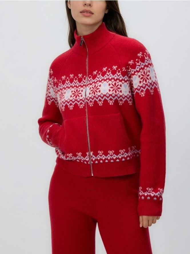 Sweter z zapięciem na zamek - czerwony