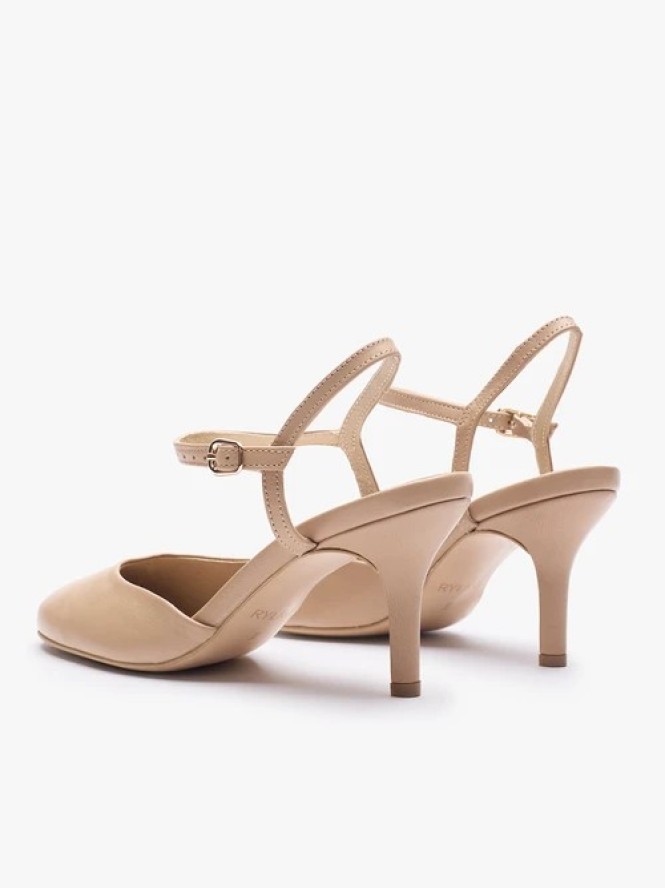 Beżowe czółenka slingback bez pięty ze skóry licowej