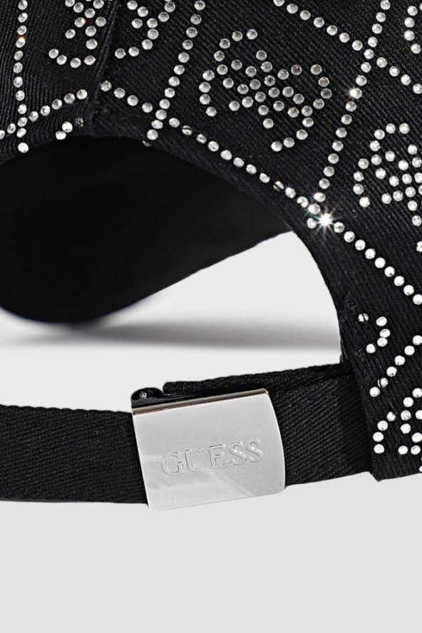 GUESS Czarna damska czapka z cyrkoniami